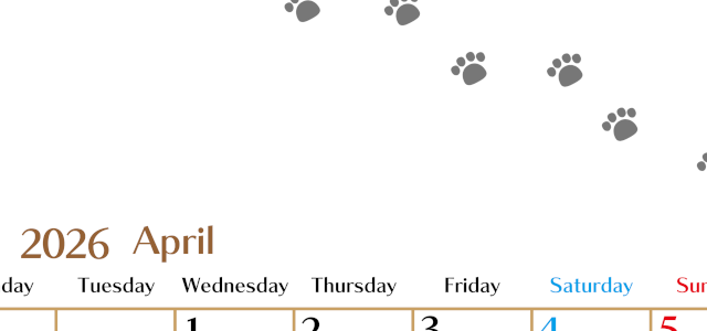 2026年4月カレンダーは縦型月曜始まりで猫の肉球にほっこり癒されるゆるおしゃれデザイン♪ダウンロードは無料♪(2026-01280411)
