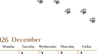 2026年12月カレンダーは縦型日曜始まりで猫の肉球にほっこり癒されるゆるおしゃれデザイン♪ダウンロードは無料♪(2026-01281210)