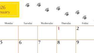 2026年1月カレンダーは横型日曜始まりで猫の肉球にほっこり癒されるゆるおしゃれデザイン♪ダウンロードは無料♪(2026-01280100)