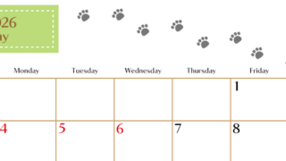 2026年5月カレンダーは横型日曜始まりで猫の肉球にほっこり癒されるゆるおしゃれデザイン♪ダウンロードは無料♪(2026-01280500)