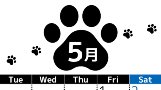 2026年5月カレンダーは縦型月曜始まりでかわいい猫の黒い足跡をテーマにしたイラスト付き♪気ままに無料ダウンロード♪(2026-01290511)