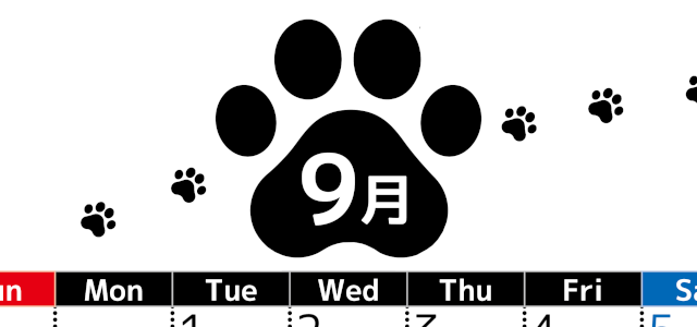 2026年9月カレンダーは縦型日曜始まりでかわいい猫の黒い足跡をテーマにしたイラスト付き♪気ままに無料ダウンロード♪(2026-01290910)