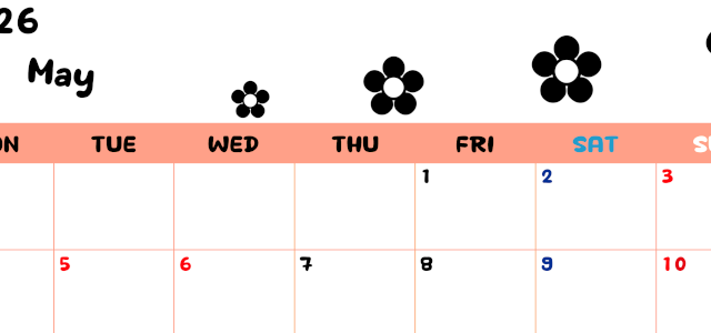 2026年5月カレンダーは横型月曜始まりでフラワーシルエットがかわいいシンプルお花デザイン：無料(2026-01300501)
