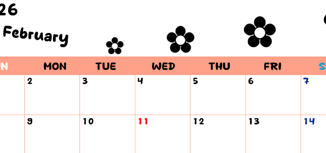 2026年2月カレンダーは横型日曜始まりでフラワーシルエットがかわいいシンプルお花デザイン：無料(2026-01300200)