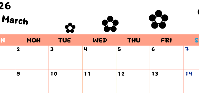 2026年3月カレンダーは横型日曜始まりでフラワーシルエットがかわいいシンプルお花デザイン：無料(2026-01300300)