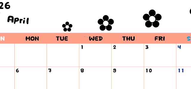 2026年4月カレンダーは横型日曜始まりでフラワーシルエットがかわいいシンプルお花デザイン：無料(2026-01300400)