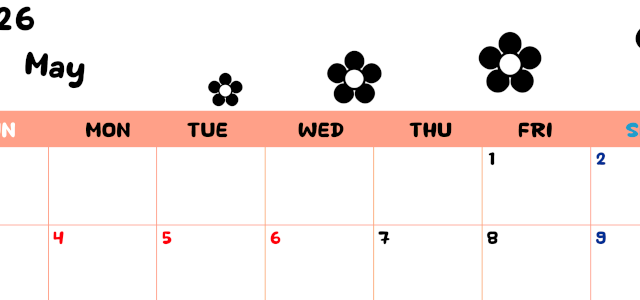 2026年5月カレンダーは横型日曜始まりでフラワーシルエットがかわいいシンプルお花デザイン：無料(2026-01300500)