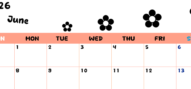 2026年6月カレンダーは横型日曜始まりでフラワーシルエットがかわいいシンプルお花デザイン：無料(2026-01300600)
