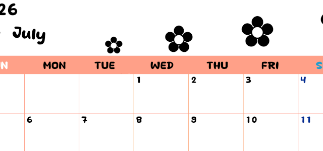 2026年7月カレンダーは横型日曜始まりでフラワーシルエットがかわいいシンプルお花デザイン：無料(2026-01300700)