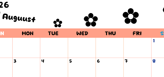 2026年8月カレンダーは横型日曜始まりでフラワーシルエットがかわいいシンプルお花デザイン：無料(2026-01300800)