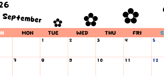 2026年9月カレンダーは横型日曜始まりでフラワーシルエットがかわいいシンプルお花デザイン：無料(2026-01300900)