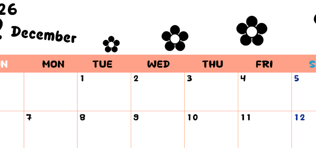 2026年12月カレンダーは横型日曜始まりでフラワーシルエットがかわいいシンプルお花デザイン：無料(2026-01301200)