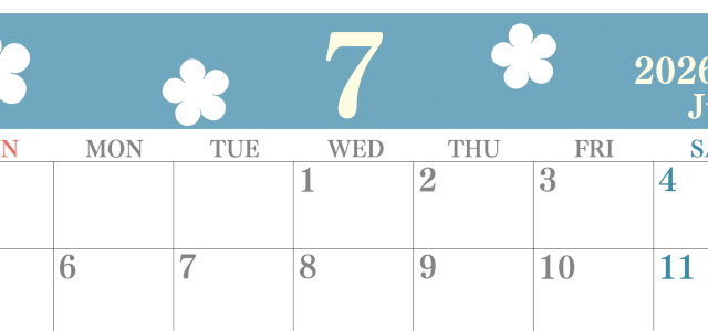 2026年7月カレンダーは横型日曜始まりでフラワーシルエットがかわいい♪ダウンロードは無料♪(2026-01320700)