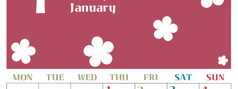 2026年1月カレンダーは縦型月曜始まりでフラワーシルエットが上品でおしゃれ（無料）(2026-01330111)