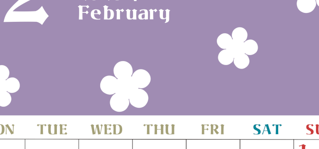 2026年2月カレンダーは縦型月曜始まりでフラワーシルエットが上品でおしゃれ（無料）(2026-01330211)
