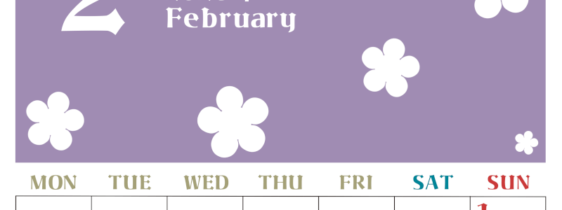 2026年2月カレンダーは縦型月曜始まりでフラワーシルエットが上品でおしゃれ（無料）(2026-01330211)