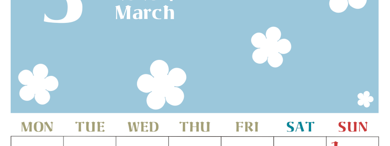 2026年3月カレンダーは縦型月曜始まりでフラワーシルエットが上品でおしゃれ（無料）(2026-01330311)
