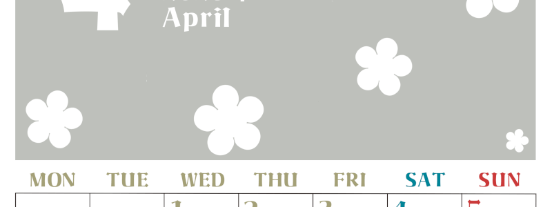 2026年4月カレンダーは縦型月曜始まりでフラワーシルエットが上品でおしゃれ（無料）(2026-01330411)