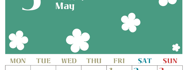 2026年5月カレンダーは縦型月曜始まりでフラワーシルエットが上品でおしゃれ（無料）(2026-01330511)