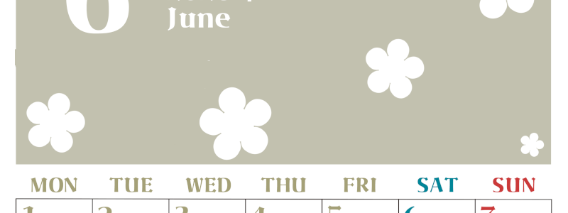2026年6月カレンダーは縦型月曜始まりでフラワーシルエットが上品でおしゃれ（無料）(2026-01330611)