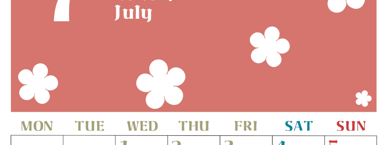 2026年7月カレンダーは縦型月曜始まり でフラワーシルエットが上品でおしゃれ（無料）(2026-01330711)