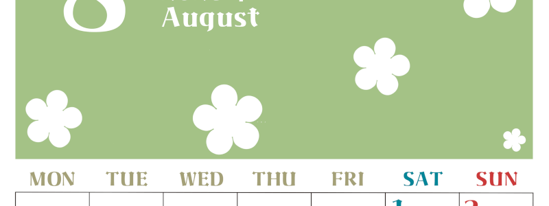 2026年8月カレンダーは縦型月曜始まりでフラワーシルエットが上品でおしゃれ（無料）(2026-01330811)