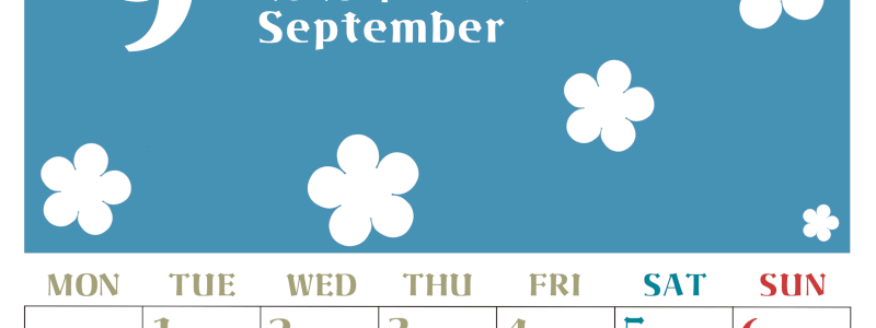 2026年9月カレンダーは縦型月曜始まりでフラワーシルエットが上品でおしゃれ（無料）(2026-01330911)