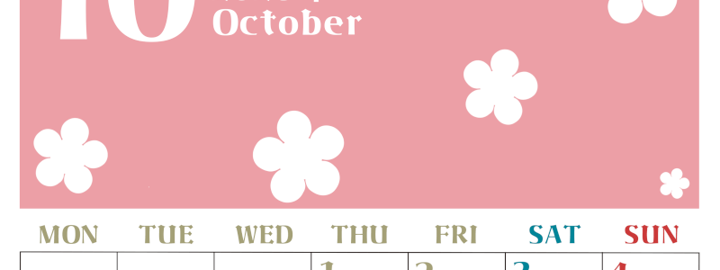 2026年10月カレンダーは縦型月曜始まりでフラワーシルエットが上品でおしゃれ（無料）(2026-01331011)