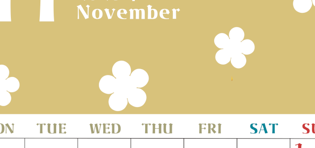 2026年11月カレンダーは縦型月曜始まりでフラワーシルエットが上品でおしゃれ（無料）(2026-01331111)