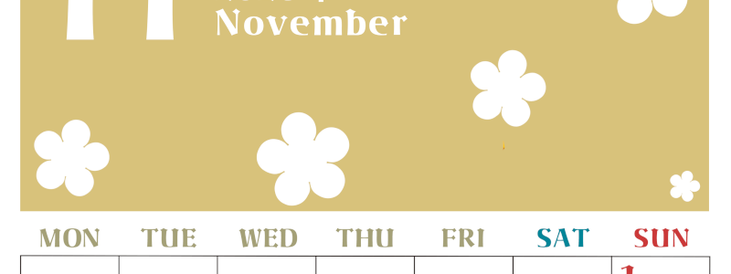 2026年11月カレンダーは縦型月曜始まりでフラワーシルエットが上品でおしゃれ（無料）(2026-01331111)