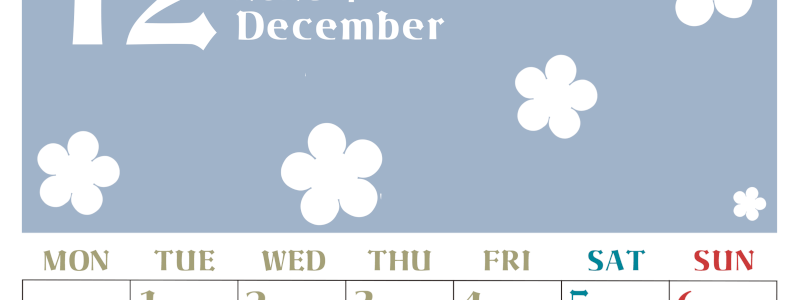 2026年12月カレンダーは縦型月曜始まりでフラワーシルエットが上品でおしゃれ（無料）(2026-01331211)