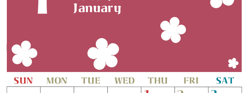 2026年1月カレンダーは縦型日曜始まりでフラワーシルエットが上品でおしゃれ（無料）(2026-01330110)