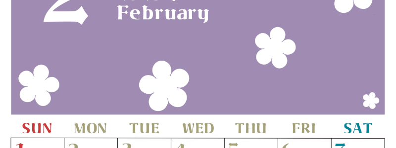 2026年2月カレンダーは縦型日曜始まりでフラワーシルエットが上品でおしゃれ（無料）(2026-01330210)