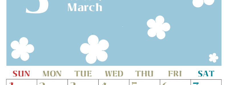 2026年3月カレンダーは縦型日曜始まりでフラワーシルエットが上品でおしゃれ（無料）(2026-01330310)