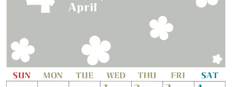 2026年4月カレンダーは縦型日曜始まりでフラワーシルエットが上品でおしゃれ（無料）(2026-01330410)