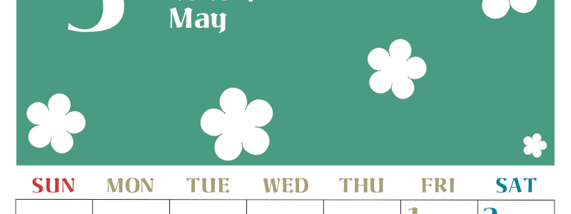 2026年5月カレンダーは縦型日曜始まりでフラワーシルエットが上品でおしゃれ（無料）(2026-01330510)