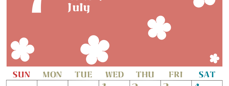 2026年7月カレンダーは縦型日曜始まり でフラワーシルエットが上品でおしゃれ（無料）(2026-01330710)