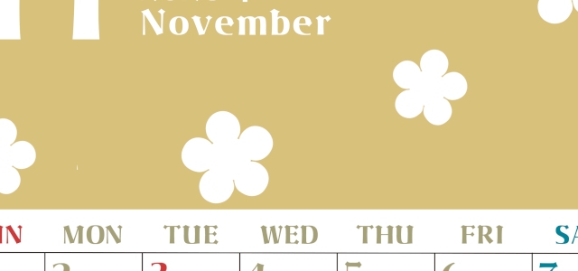 2026年11月カレンダーは縦型日曜始まりでフラワーシルエットが上品でおしゃれ（無料）(2026-01331110)