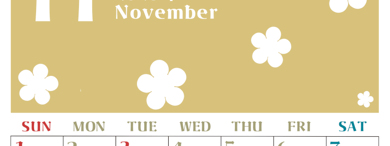 2026年11月カレンダーは縦型日曜始まりでフラワーシルエットが上品でおしゃれ（無料）(2026-01331110)