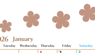 2026年1月カレンダーは縦型月曜始まりでベージュの花がおしゃれ：無料(2026-01340111)