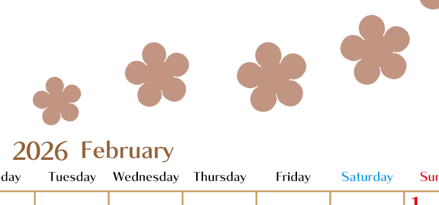 2026年2月カレンダーは縦型月曜始まりでベージュの花がおしゃれ：無料(2026-01340211)