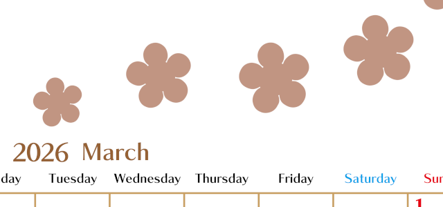 2026年3月カレンダーは縦型月曜始まりでベージュの花がおしゃれ：無料(2026-01340311)