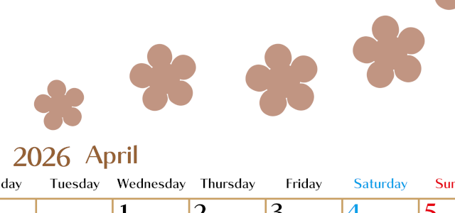 2026年4月カレンダーは縦型月曜始まりでベージュの花がおしゃれ：無料(2026-01340411)