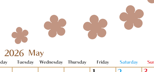 2026年5月カレンダーは縦型月曜始まりでベージュの花がおしゃれ：無料(2026-01340511)