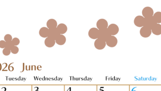 2026年6月カレンダーは縦型月曜始まりでベージュの花がおしゃれ：無料(2026-01340611)