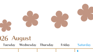 2026年8月カレンダーは縦型月曜始まりでベージュの花がおしゃれ：無料(2026-01340811)