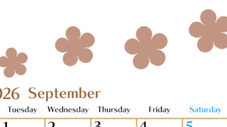 2026年9月カレンダーは縦型月曜始まりでベージュの花がおしゃれ：無料(2026-01340911)