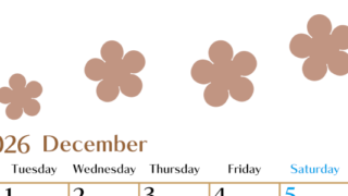 2026年12月カレンダーは縦型月曜始まりでベージュの花がおしゃれ：無料(2026-01341211)
