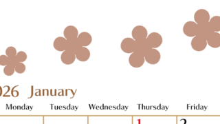 2026年1月カレンダーは縦型日曜始まりでベージュの花がおしゃれ：無料(2026-01340110)