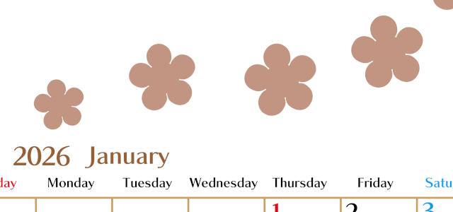 2026年1月カレンダーは縦型日曜始まりでベージュの花がおしゃれ：無料(2026-01340110)